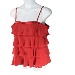 Old Navy Tiny Fit Womens 2X Red Silky Tiered Ruffle Camisole Satin Beachy Top